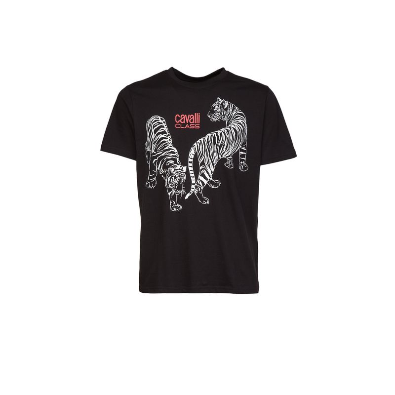 Cavalli Class Double Tiger Logo Motif Fashion T-Shirt-